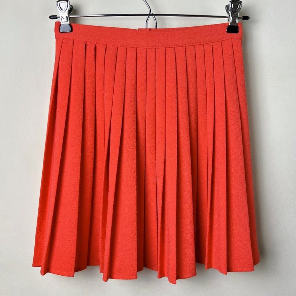 American Apparel High Waisted Red Orange Pleated Mini Skirt, Size XS (MSRP $68)